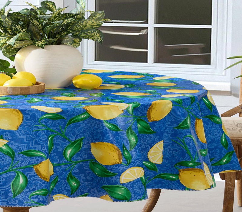 Newbridge Oval Vinyl Tablecloth, 60 x 84 Inch, Mediterranean Zest Vinyl Flannel Backed Table Cloth, Lemon Print - Image 5